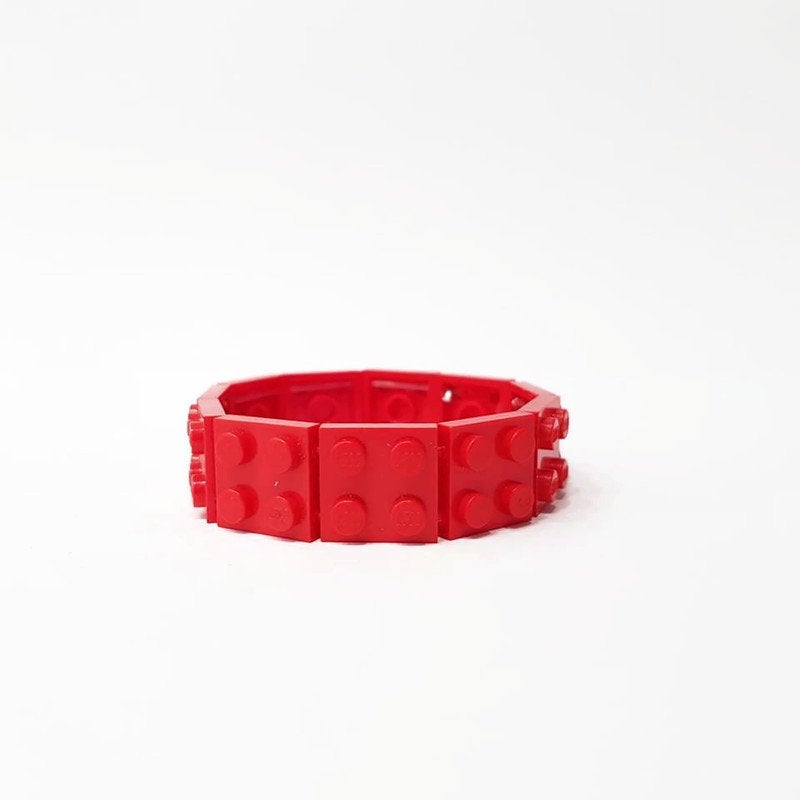Unique handmade red bracelet with lego bricks