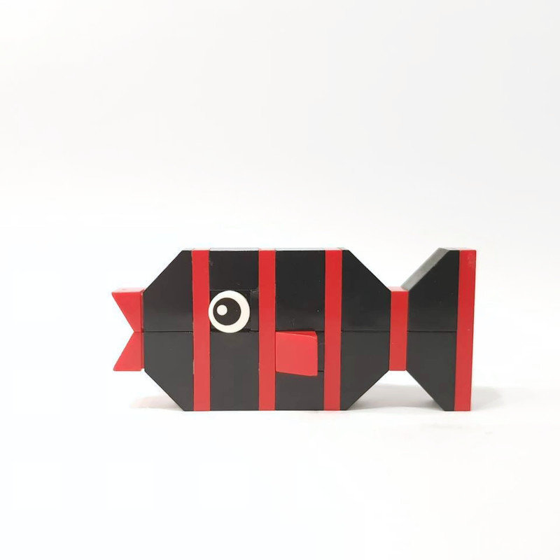 Black with red stripes magnet fish from legos