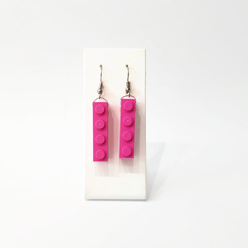 Magenta girly drop earrings handmade by think bricks