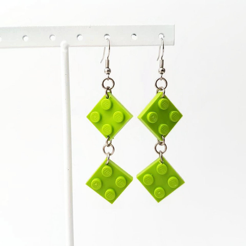 Lime earrings for hair made from legos