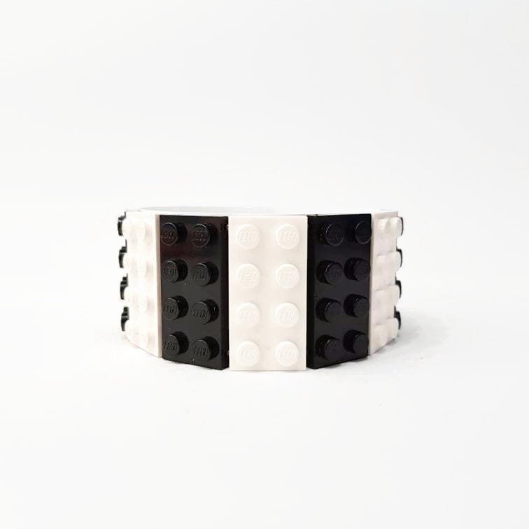 Black and white bracelet made from lego bricks