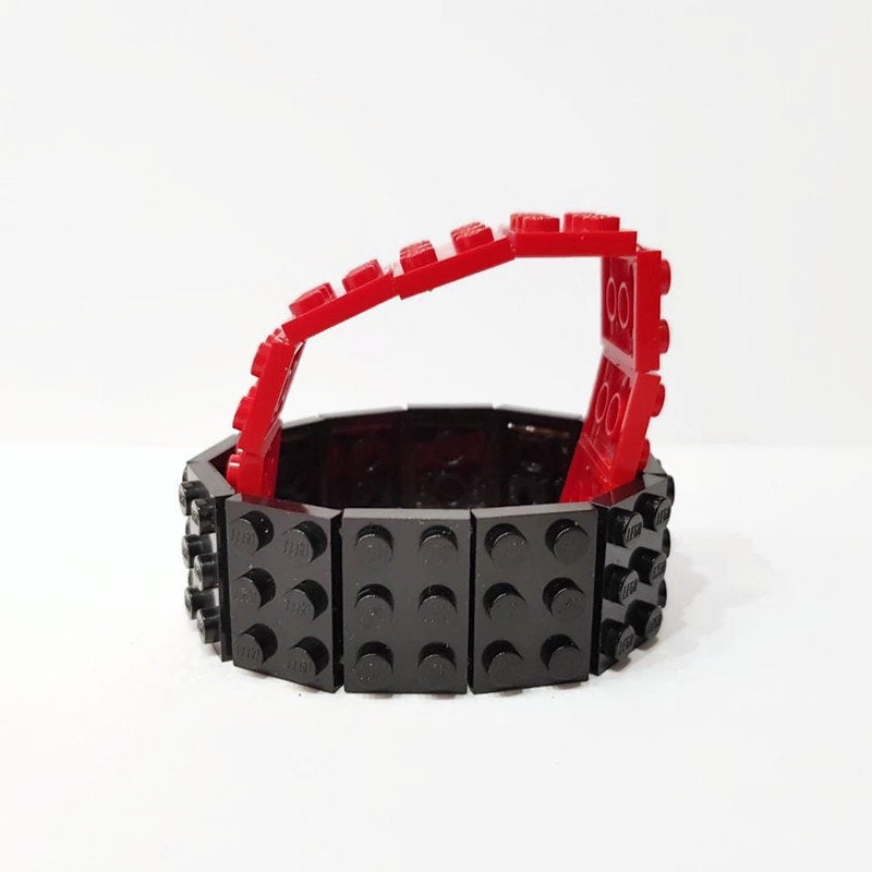 Black and red bangle made from lego bricks