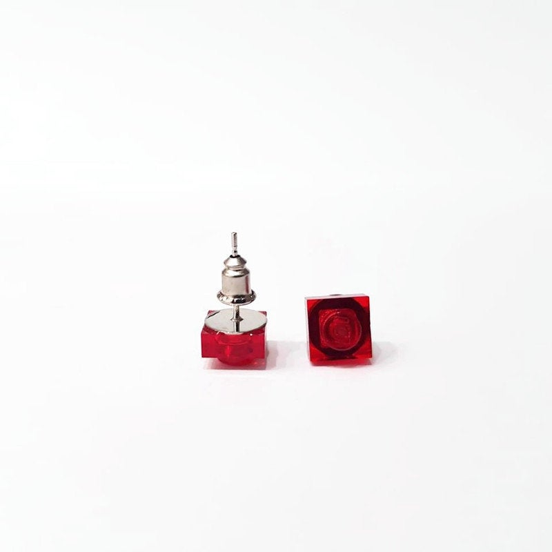 Transparent square stud brick earrings 1x1