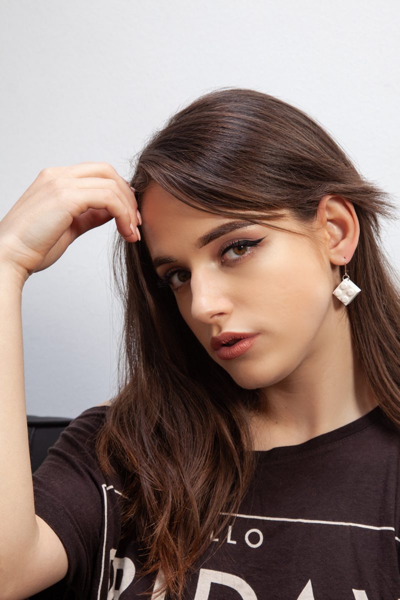 White cube plastic brick earrings