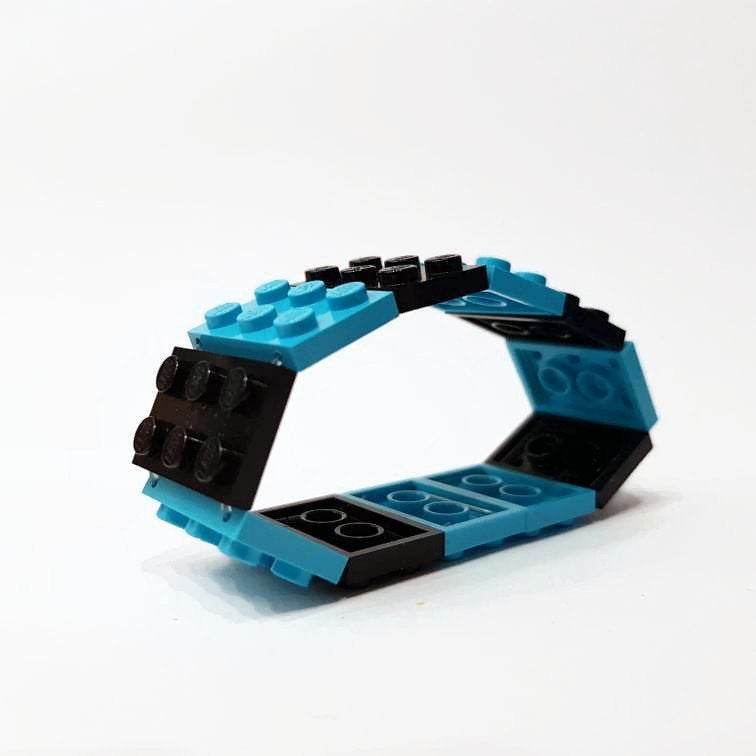 Medium Azure and black bracelet from lego bricks