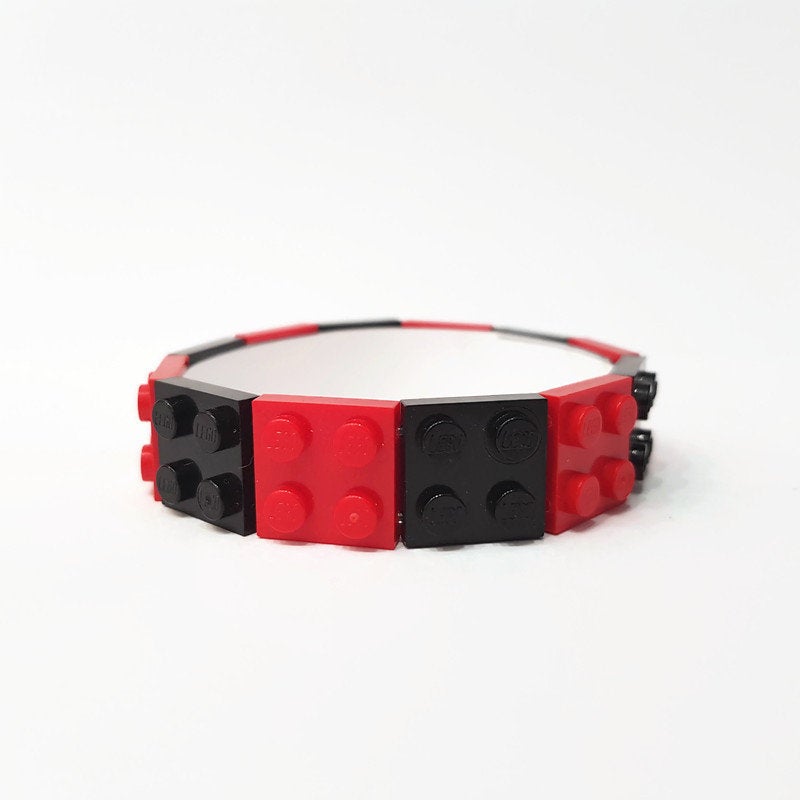 Black and red bangle made from legos