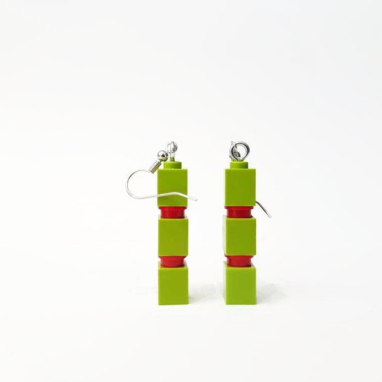 Lime and red brick earrings for her