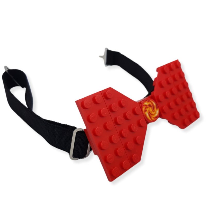 Plastic Lego bricks red bow tie with fire brick in the middle
