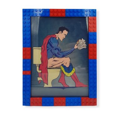 superman on toilet with lego frame