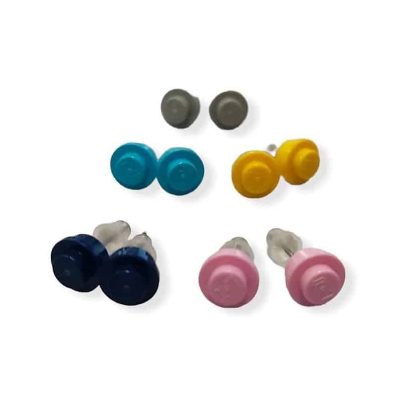 Set of five round stud earrings