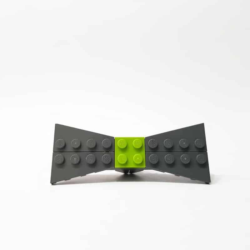 dark grey and lime bowtie made from legos