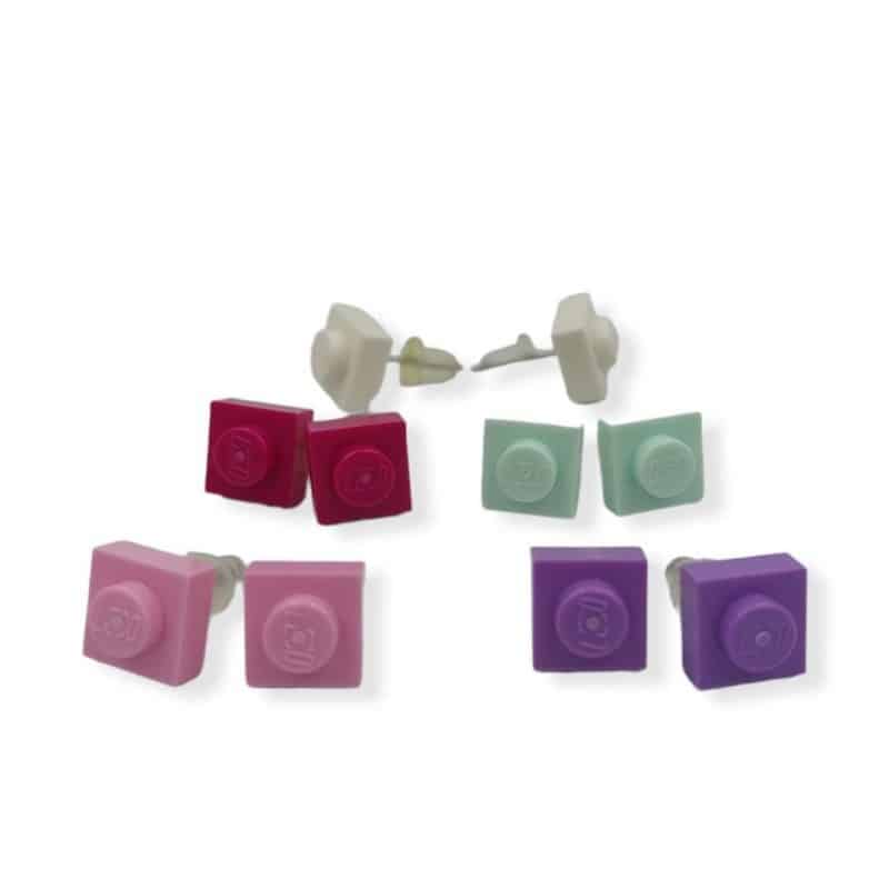 Set of five square stud earrings