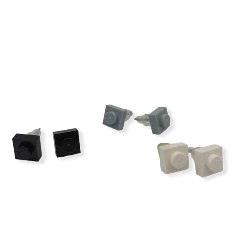 Set of three square stud earrings