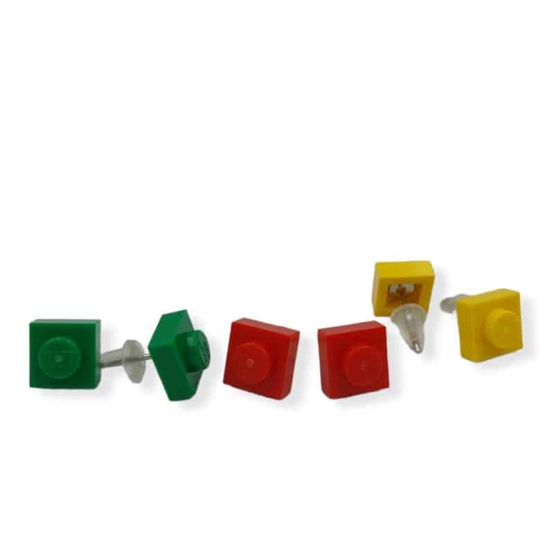 Set of three square stud earrings