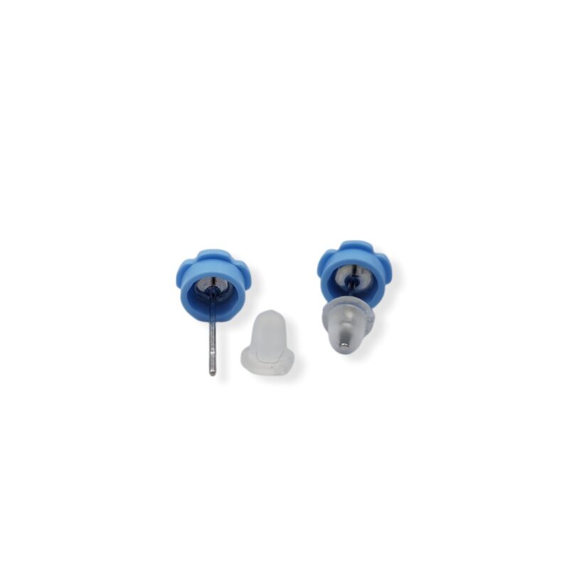 think bricks cool mini stud earrings light blue flower design