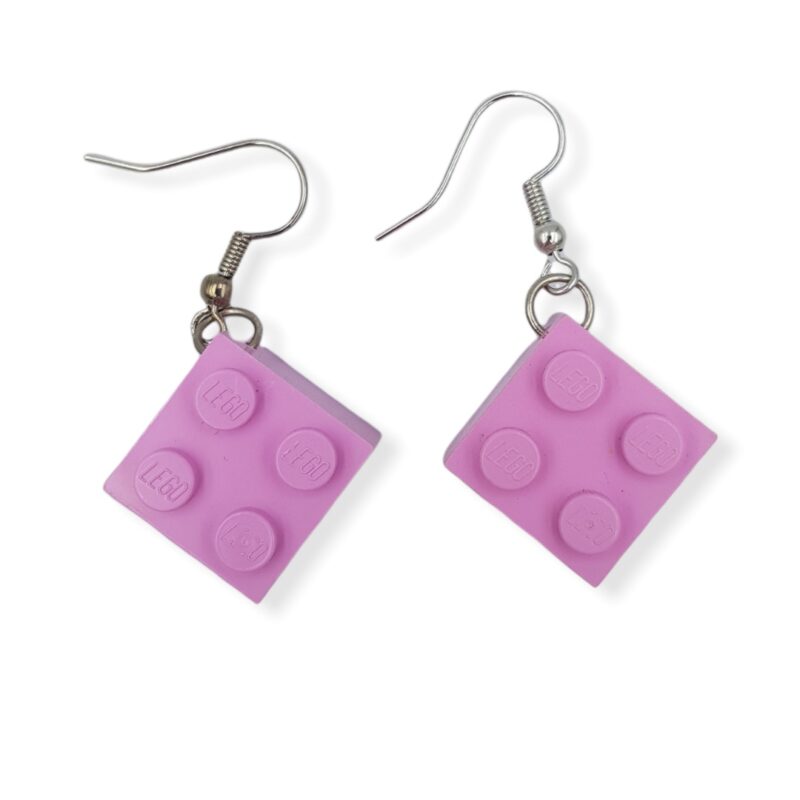 barbie pink lego drop earrings square