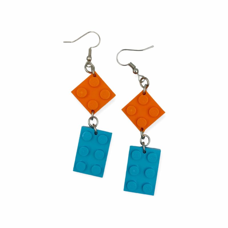 pair of summer lego earrings orange and medium azure