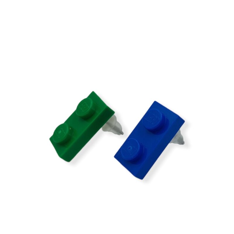 mix and match blue and green lego earrings