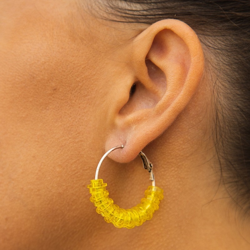 party lego hoop earrings yellow color