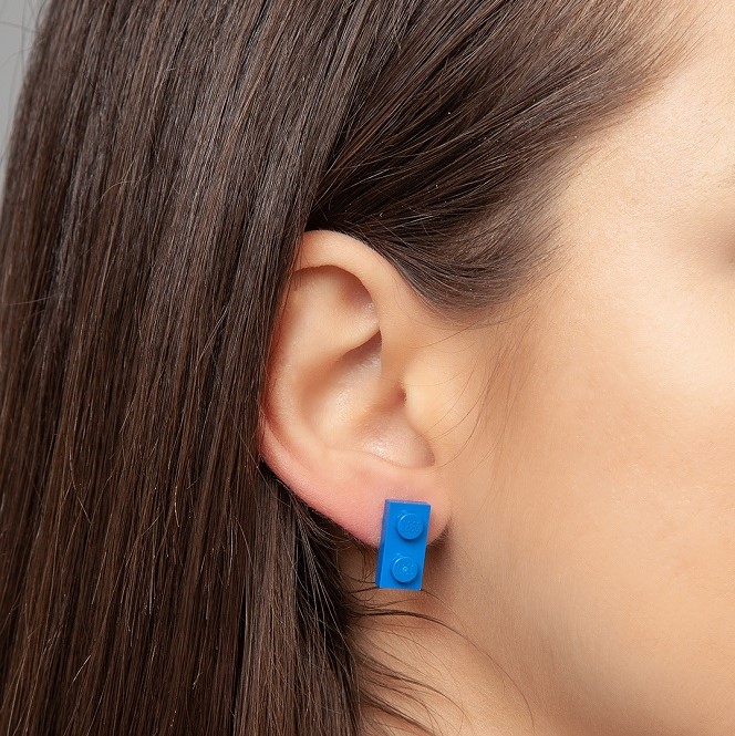 blue lego earring from brick 1x2