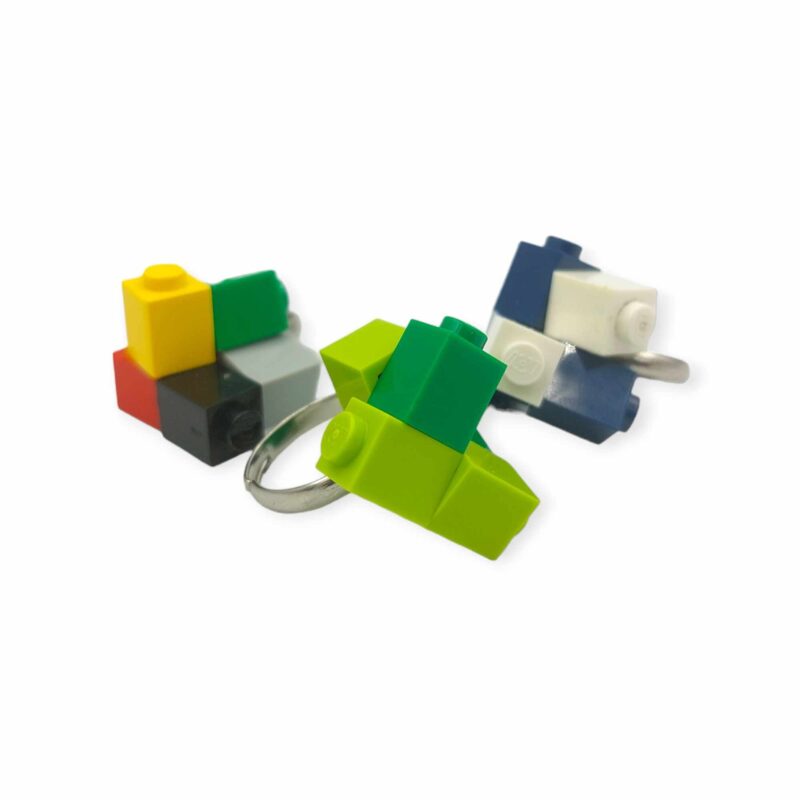 fun set of three rings made with old lego bricks